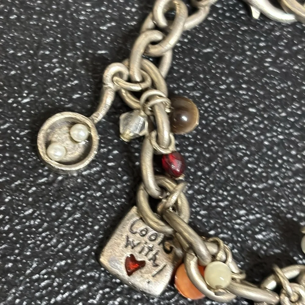 Vintage AJMC Charm Chef Spices Pan Hat Heart Silver Tone Chain Link Bracelet